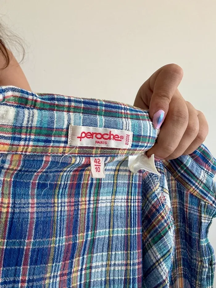 Chemise bleue à carreaux vintage années 70 taille S - photo numéro 6