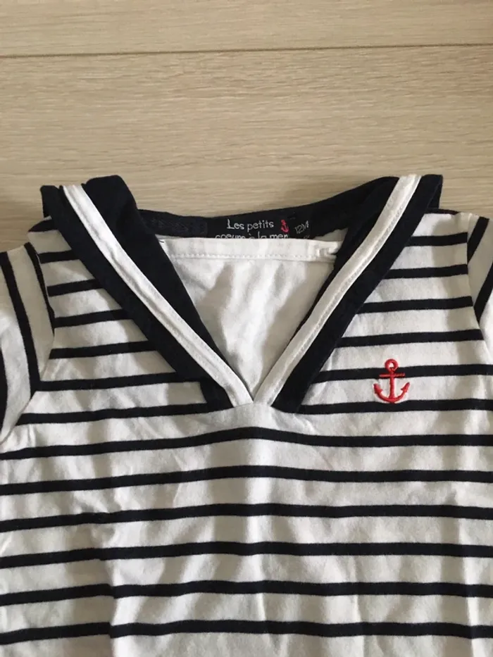 T-shirt marinière 12 mois Les petits cœurs à la mer - photo numéro 2