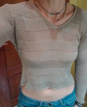 Pull femme brun ajouré croq top