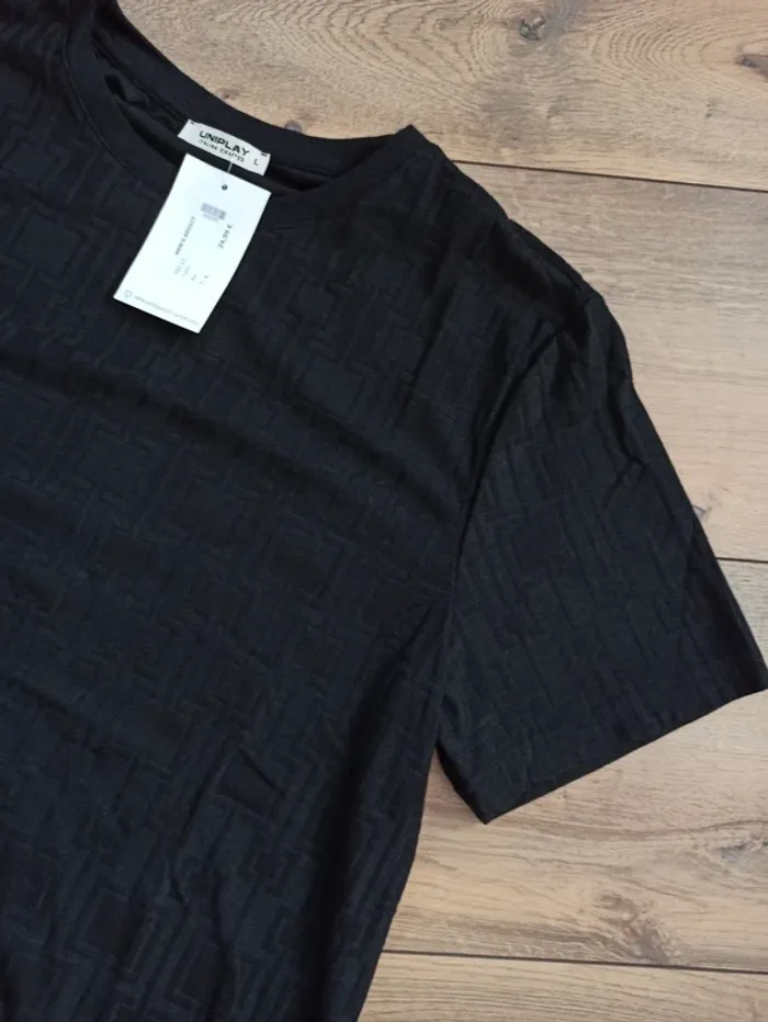 Tee shirt noir homme avec motifs épais L - photo numéro 2
