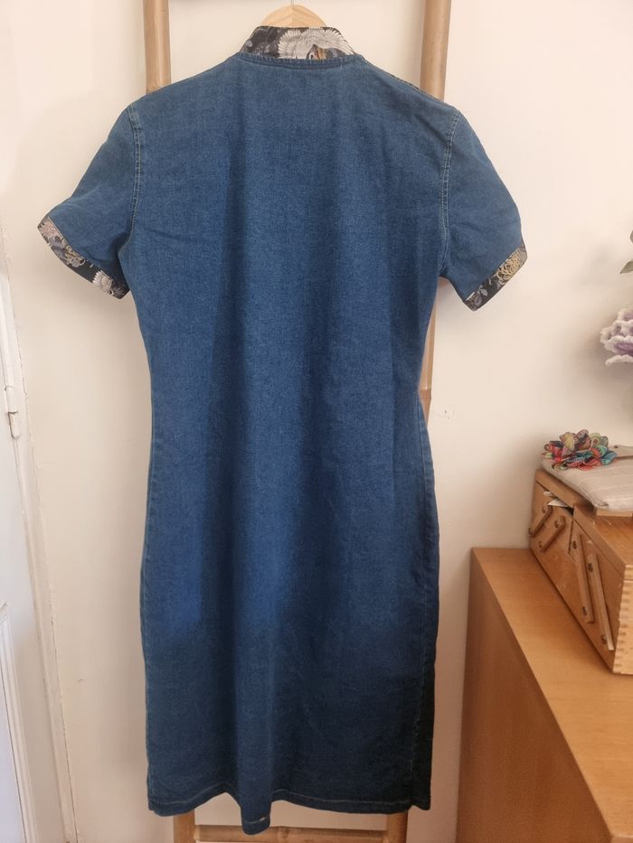 Qipao cheongsam moderne coton jean chinoise virage taille 38 - photo numéro 3