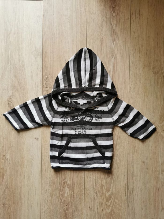 Pull capuche gris noir blanc Kimbaloo 6 mois - photo numéro 2
