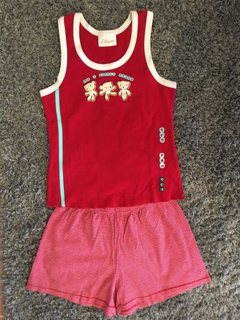 Pyjamas court tee-shirt sans manche et short femme Etam rouge blanc