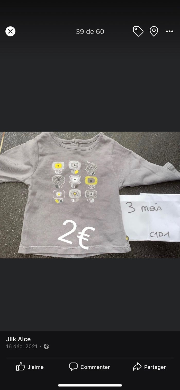 T-shirt manches longues pour fille 3 mois