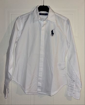 💙Chemise Neuve Polo Ralph Lauren Blanche Logo Bleu Marine - Taille S/36