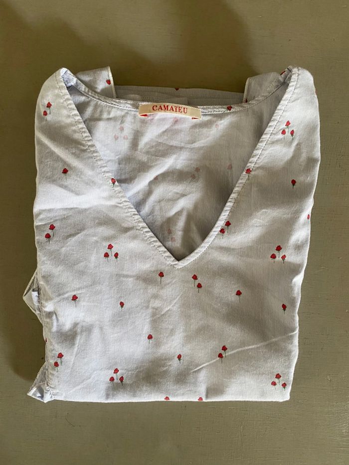 Blouse tee shirt Camaieu bleu à rayures avec froufrou taille 36 - photo numéro 14