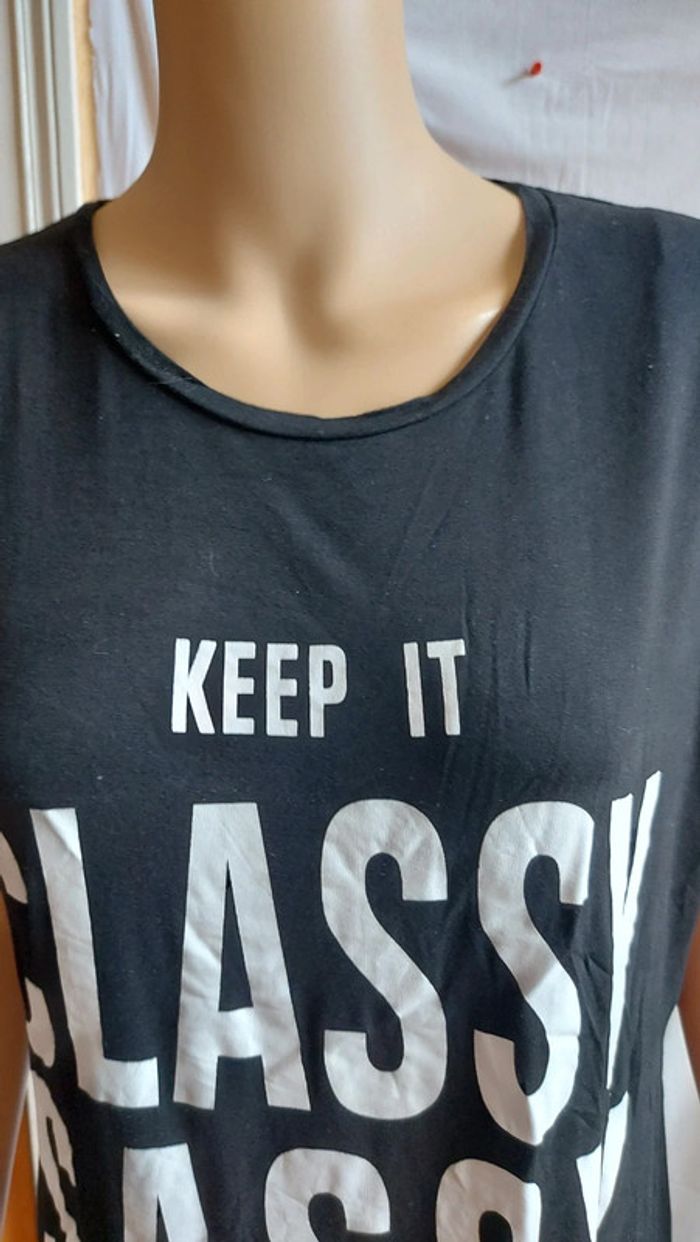 T-shirt noir et blanc - long et fin / coolcat / taille S - photo numéro 3
