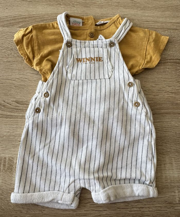 Ensemble salopette short et tshirt blanc moutarde Winnie Disney - photo numéro 1