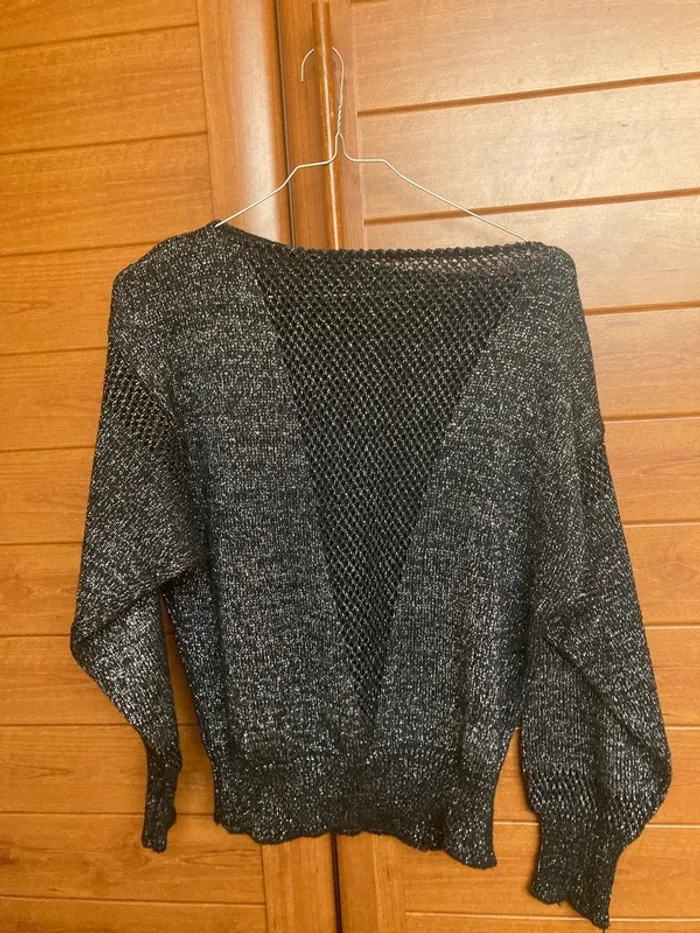 Pull noir femme argenté M