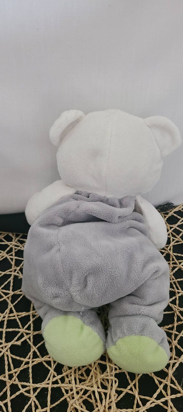 ARTESAVI Doudou peluche ours gris mauve 30 cm Grelot Montgolfiere soleil nuage - photo numéro 2