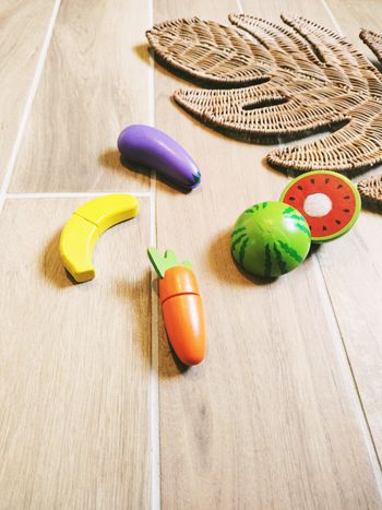 🍉Dinette en bois aliments divers gros fruits et légumes à scratch