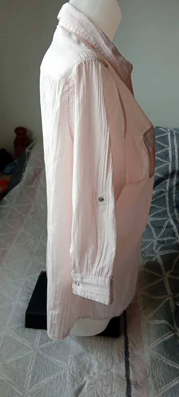 Blouse manches 3/4 ajustables effet plissé avec poches à pression rose femme 46 canda - photo numéro 6