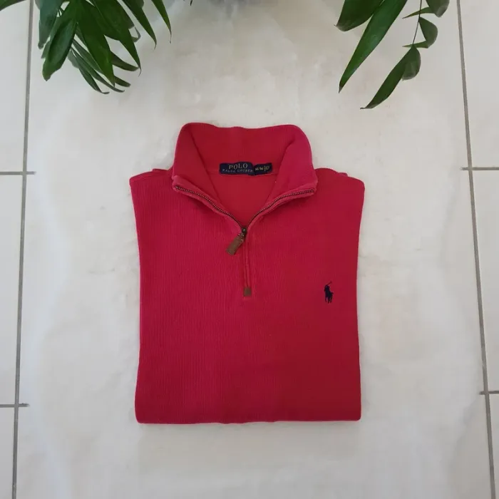 Pull Camionneur half demi zip Ralph Lauren M Rouge