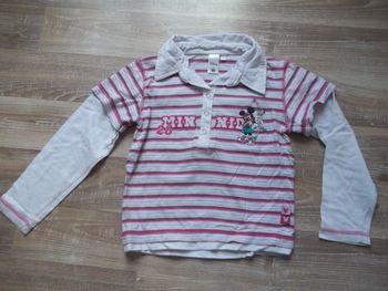 Polo ml blanc et rayé Minnie 110 cm (Disney1)