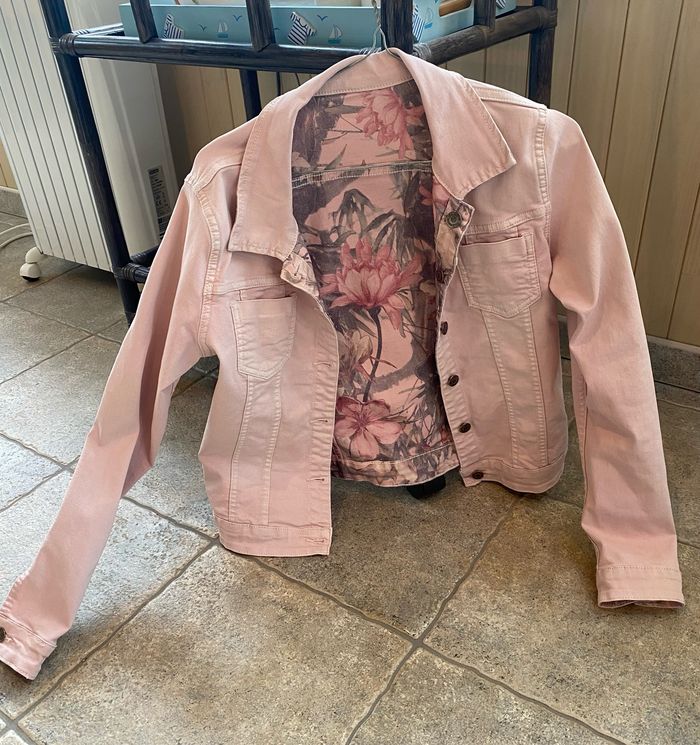 Veste en jean réversible rose / imprimé floral. - photo numéro 5