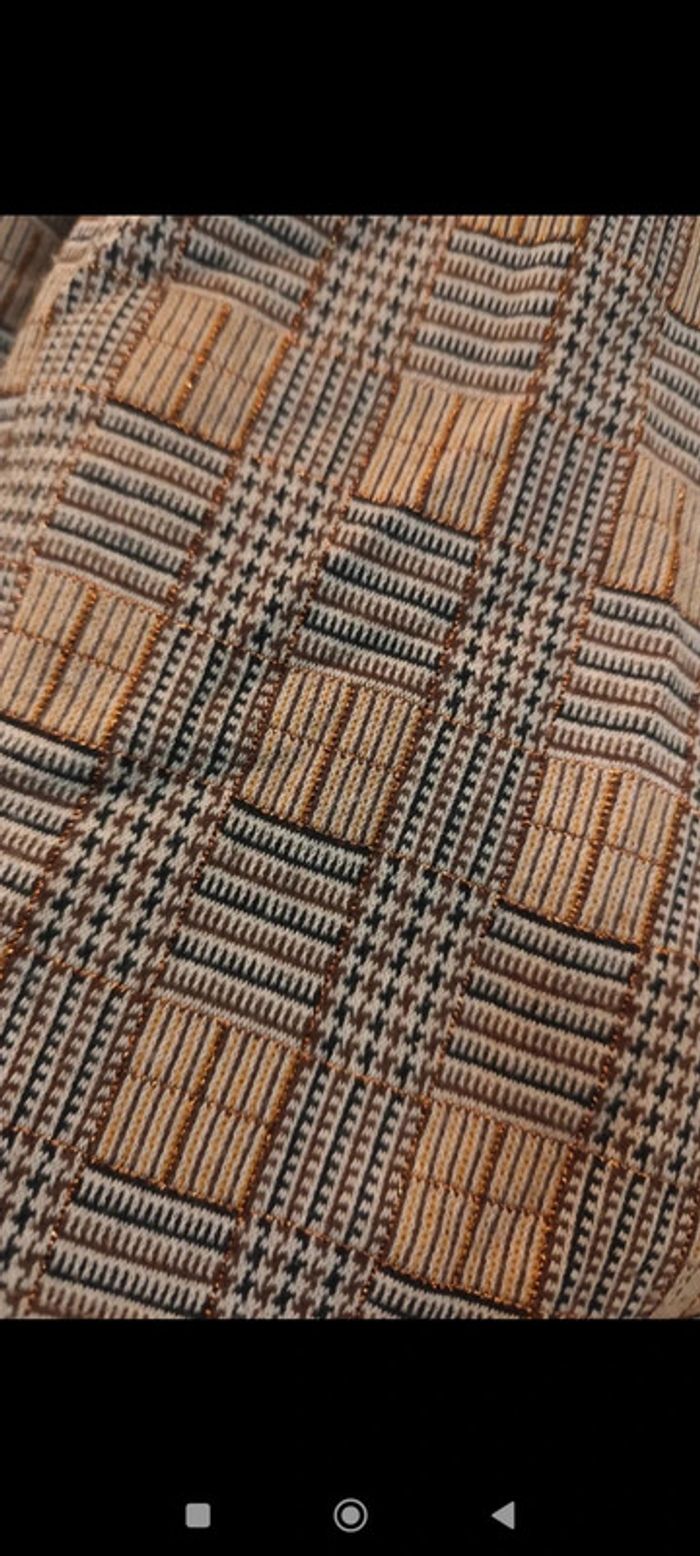 Pull quadrillé marron beige doré taille M Mona - photo numéro 4