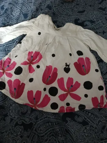 Robe manches longues catimini 9 mois blanche fleurs roses
