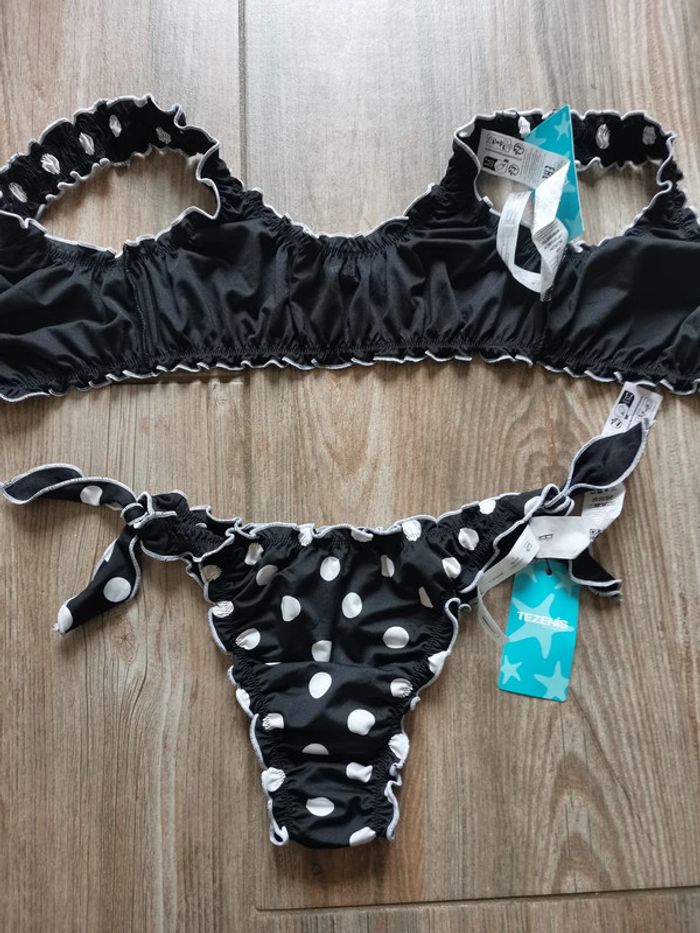 Maillot de bain 2 pièces Tézénis noir et pois blancs taille M pour le haut et S pour le bas - photo numéro 2