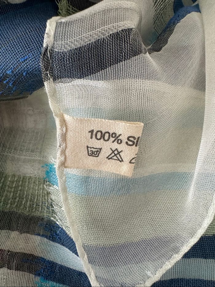 Foulard étole en soie bleue verte et blanche Vintage 45x170cm - photo numéro 6