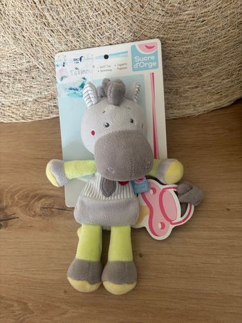 Neuf doudou zèbre cheval gris jaune attache sucette sucre d orge