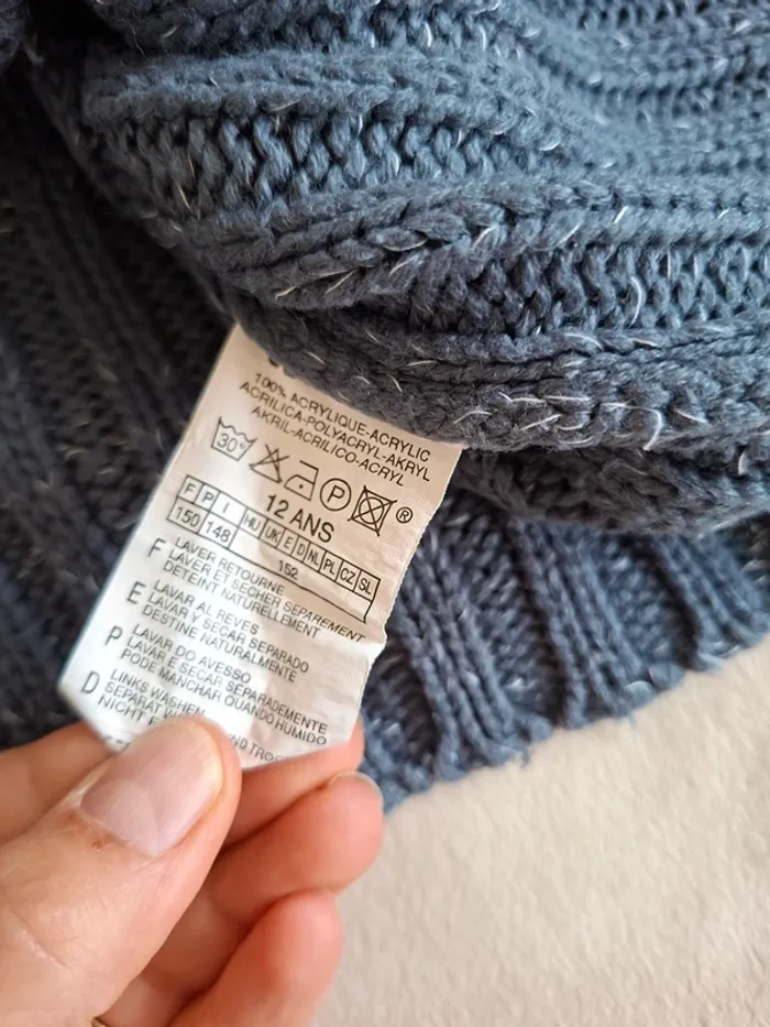 Pull col roulé gris/bleu et blanc marque Complice taille 12 ans, en très bon état - photo numéro 3