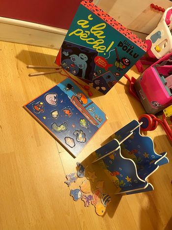 Jeu d’adresse magnétique + puzzle bois thème mer Petit Poilu TBE 🎣