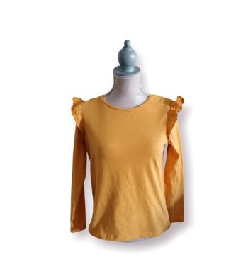 T shirt manches longues moutarde froufrous épaules C&A taille 10 ans