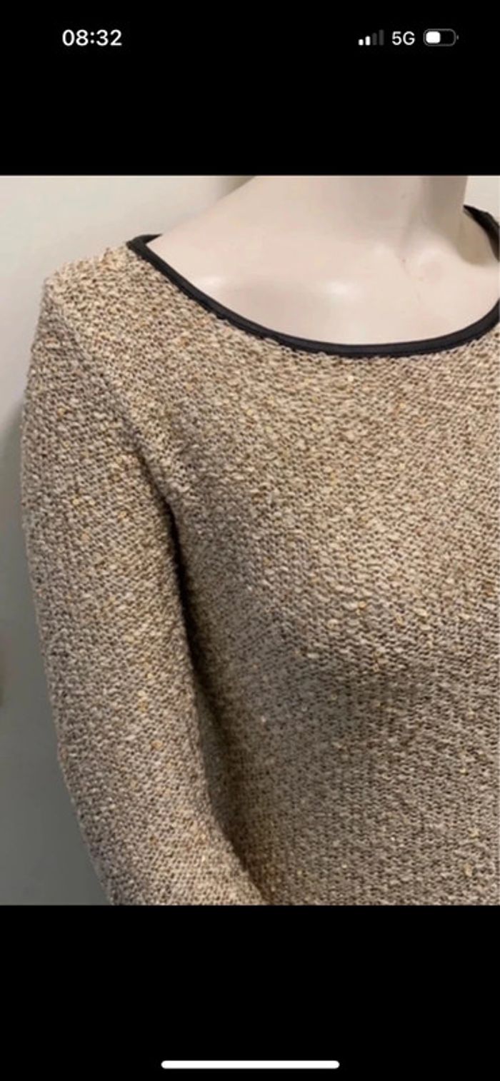 Superbe haut beige brillant à sequins et voile dans le dos Laetitia Mem taille 36 plus d’étiquette - photo numéro 3