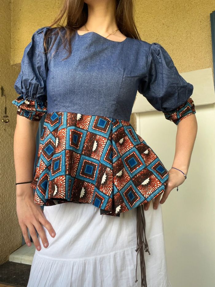 Top bouffant à zip africain ethnique vintage bohème champêtre - photo numéro 2