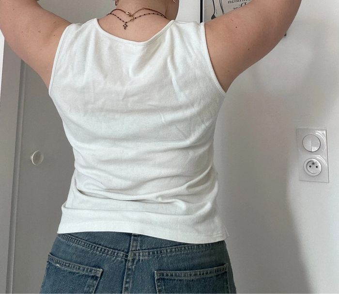 Tee-shirt débardeur double – Lingerie – Taille 1 – Col rond & col V – Fleurs brodées - photo numéro 4
