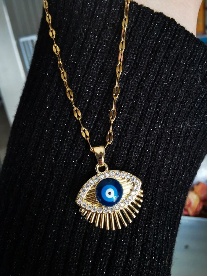 F61 Collier œil porte bonheur acier inoxydable ajustable - photo numéro 2