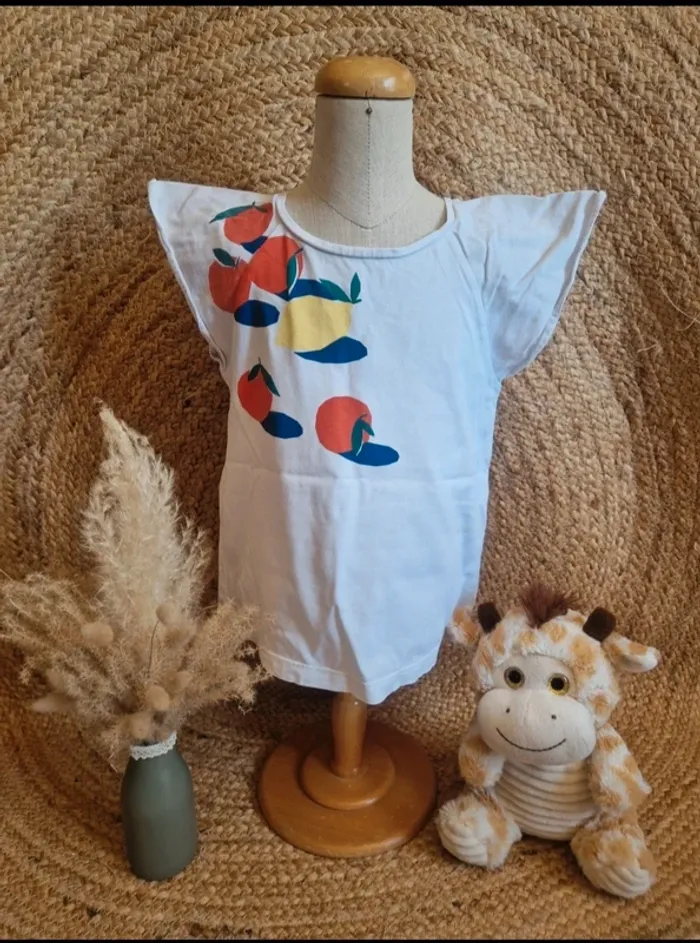 Jolie tee-shirt blanc motifs citron et orange fille jacadi 6 ans