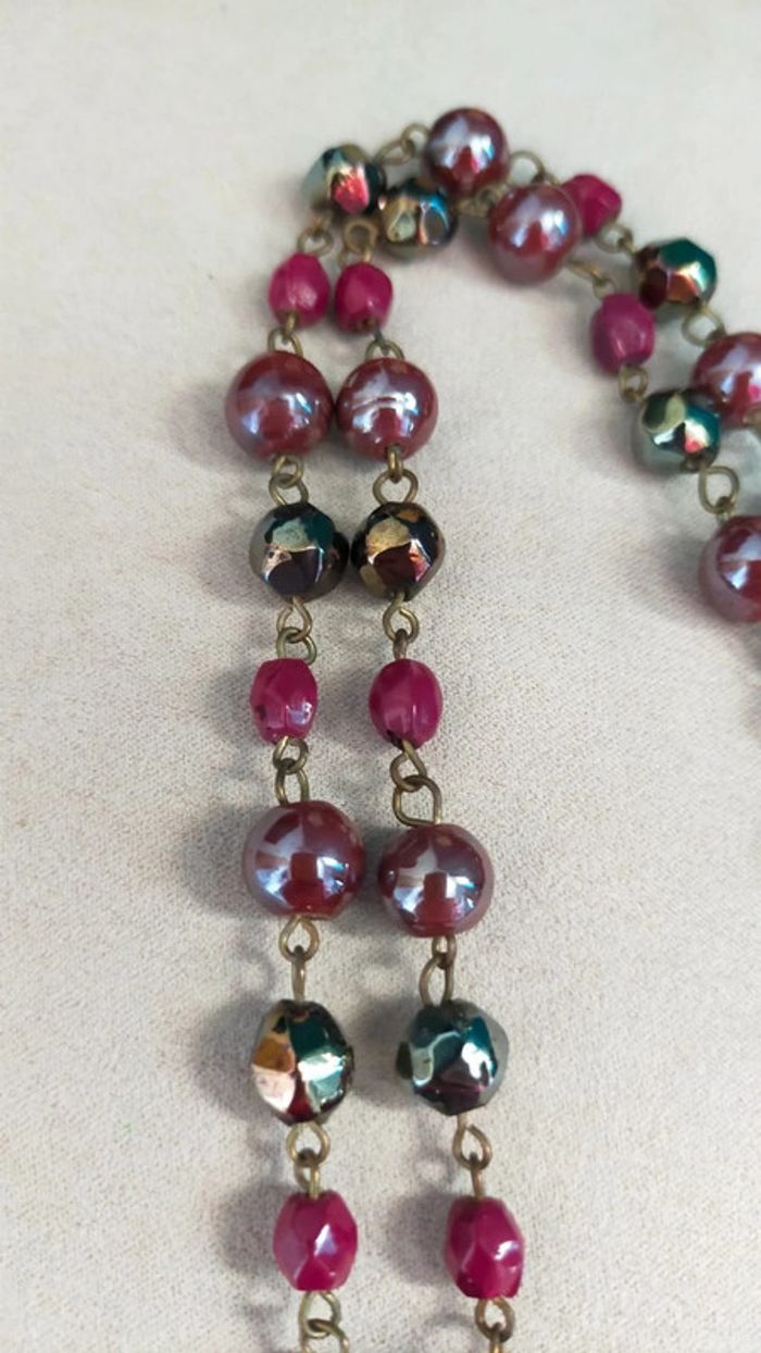 Collier vintage à pampille bronze – Perles prune & métalliques – Style bohème chic - photo numéro 15