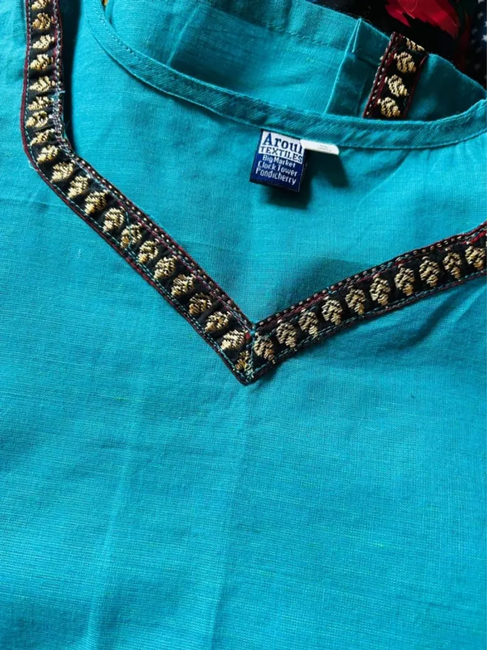 🩵🦋Blouse artisanale T.36 indienne bohème chic ethnique Bohemian Pondicherry cotton blouse🦋🩵 - photo numéro 10