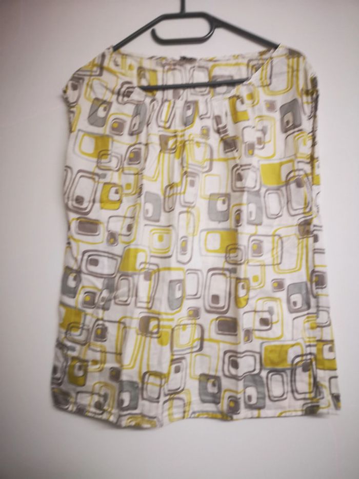 Blouse etal blanche motif gris jaune 38 - photo numéro 2