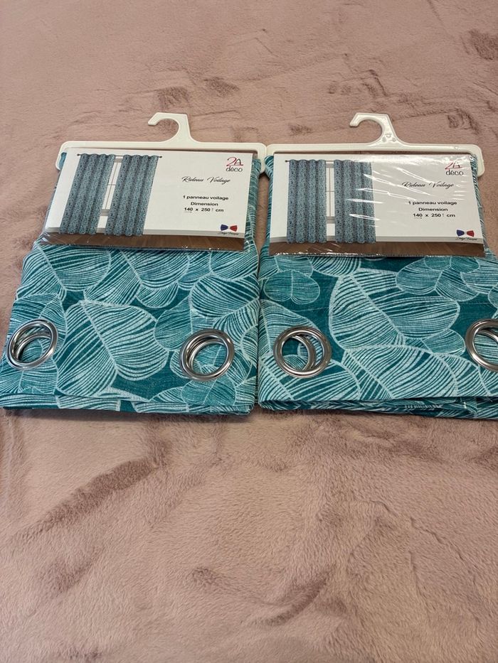 Lot de 2 voilages vert canard feuillages 140x250 2Adeco - photo numéro 1