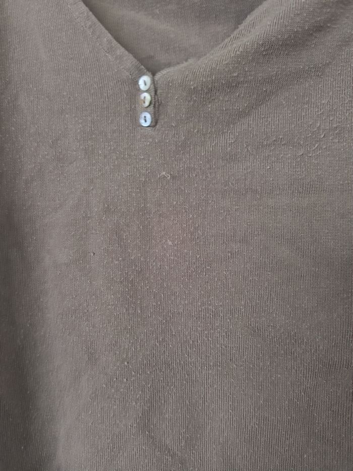 Pull fin marron glacé - Coudières pailletées - Taille M - photo numéro 2