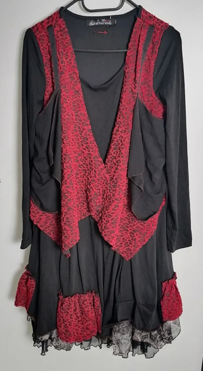 Robe et veste asymétrique 2 en 1 noir rouge Taille M C'fait pour vous - photo numéro 9