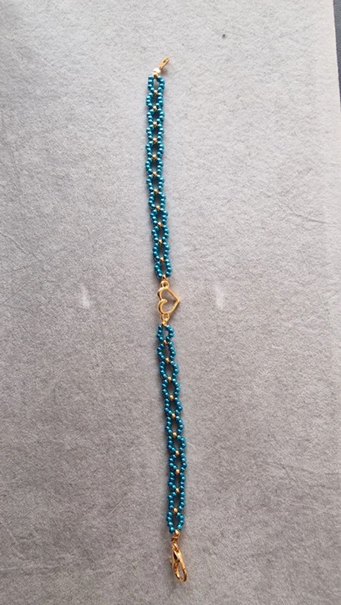 Bracelet coeur doré et bleu - photo numéro 3