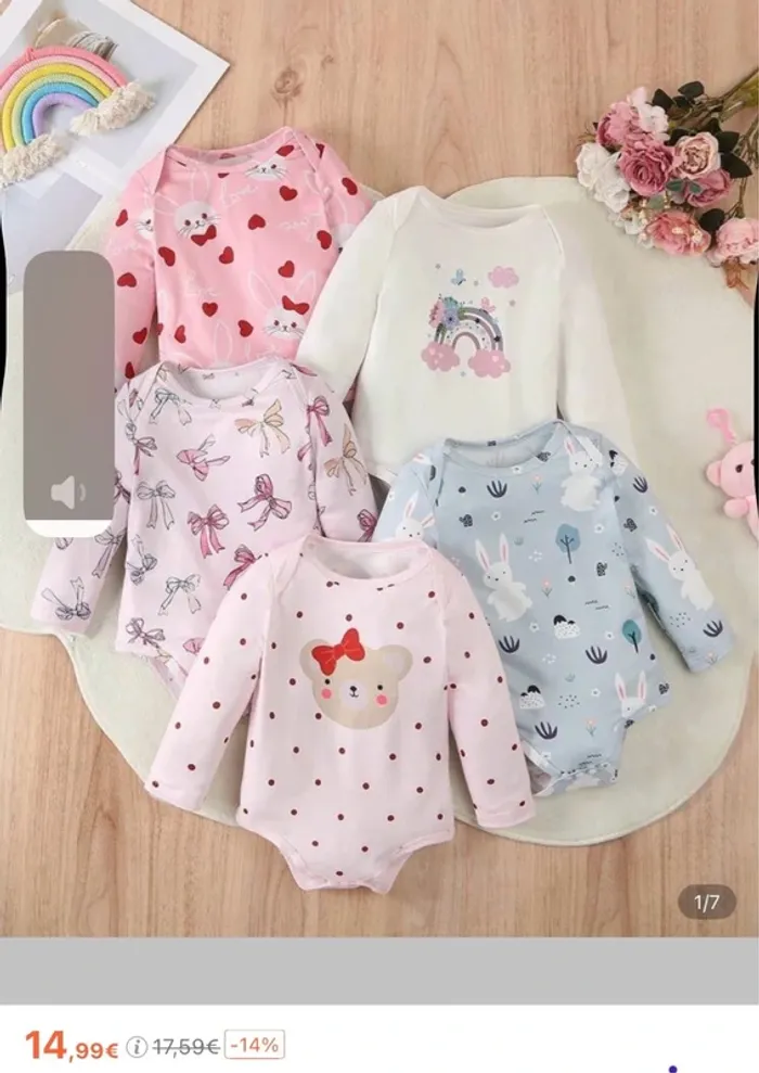 Très beau lot de 5 bodies à longue manche bébé fille - photo numéro 2