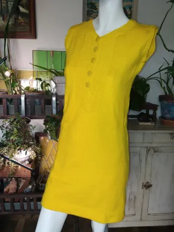 Robe printemps été jaune yellow vintage fait main retro