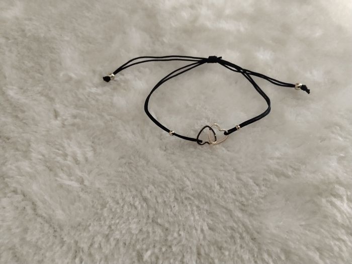 Bracelet cordon noir double coeur entrelacé - photo numéro 2