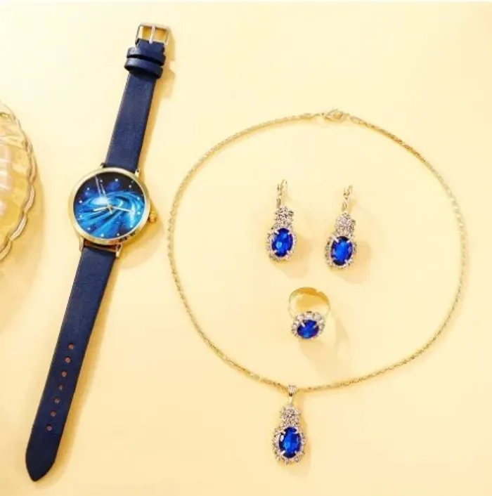 Montre à cadran ciel étoilé pour femme, design de marque, horloge, bracelet en cuir bleu - photo numéro 3