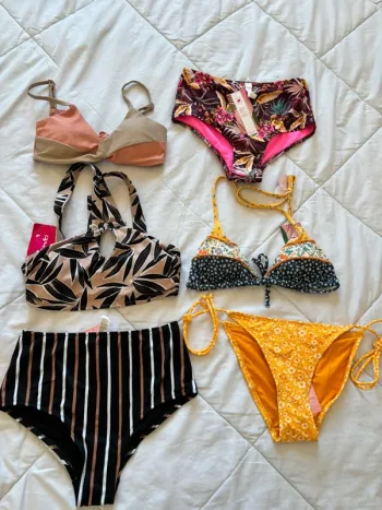 Lot 6 maillots de bain bikini bas et haut motifs multicolores pailleté Penti taille XS/34 neuf