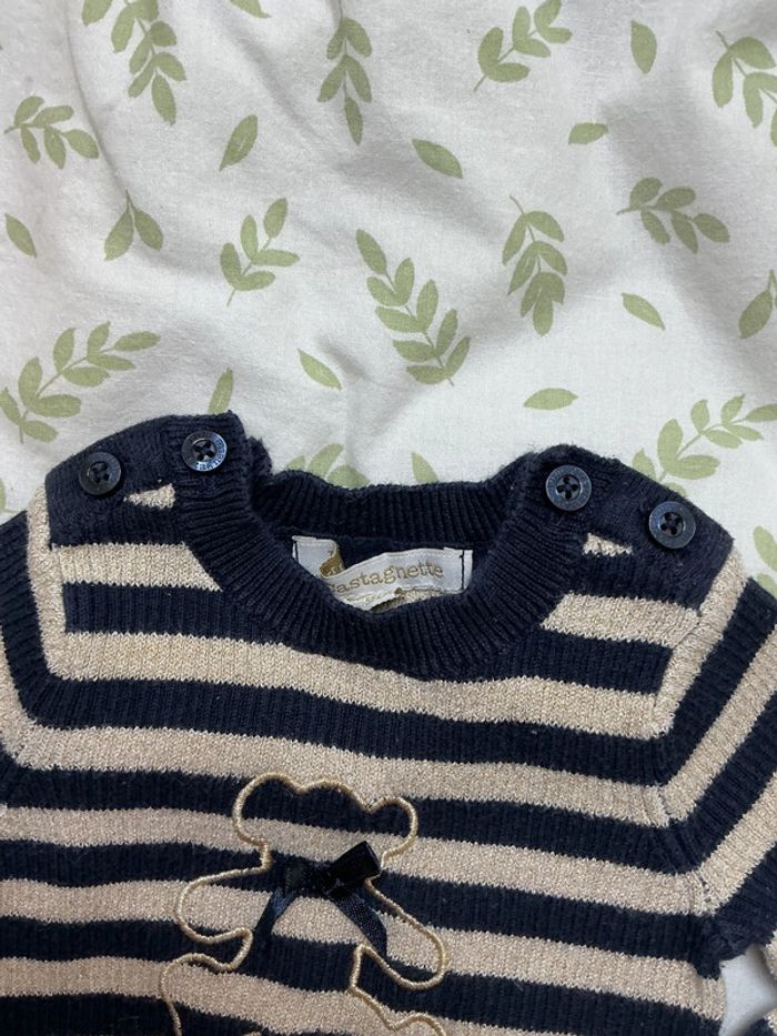 pull léger cotelé marine et beige à paillettes lulu castagnette 3 mois - photo numéro 4