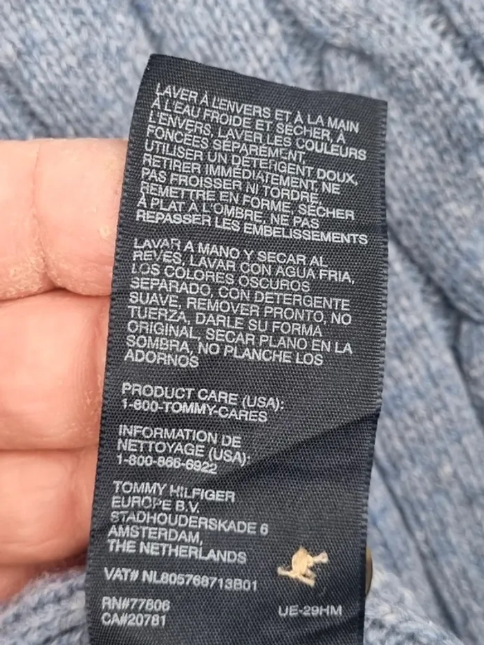 Pull torsadé col châle Tommy Hilfiger bleu clair, L Hommes (mesures en photos) - photo numéro 8