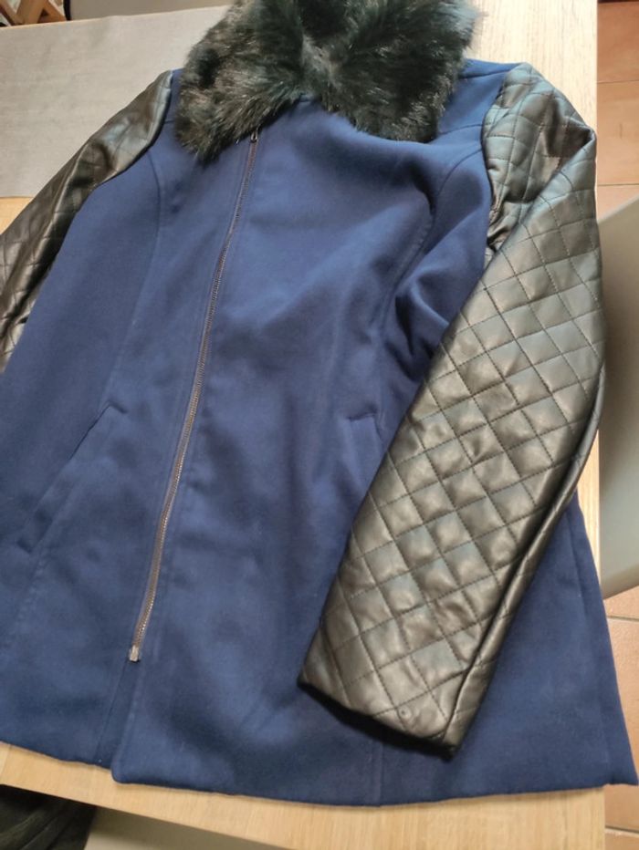 Trench simili cuir marine et noir 44/46 - photo numéro 2