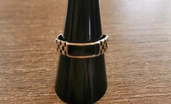 Bague acier et noire damier ajustable