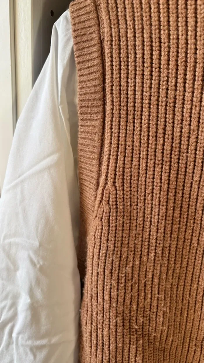 Pull maille marron avec blouse intégrée - photo numéro 6
