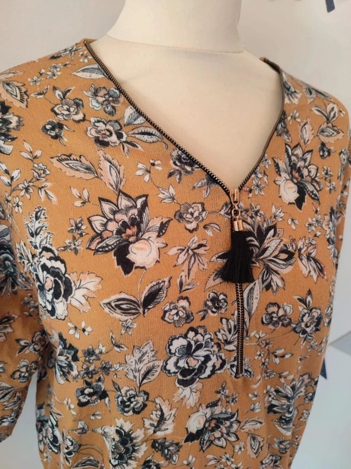 Blouse jaune fleuri la halle taille S très bon état - photo numéro 2